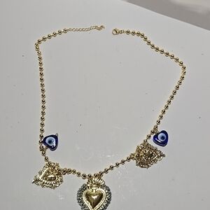 Gold Toned Evil Eye 19" Charm Necklace
